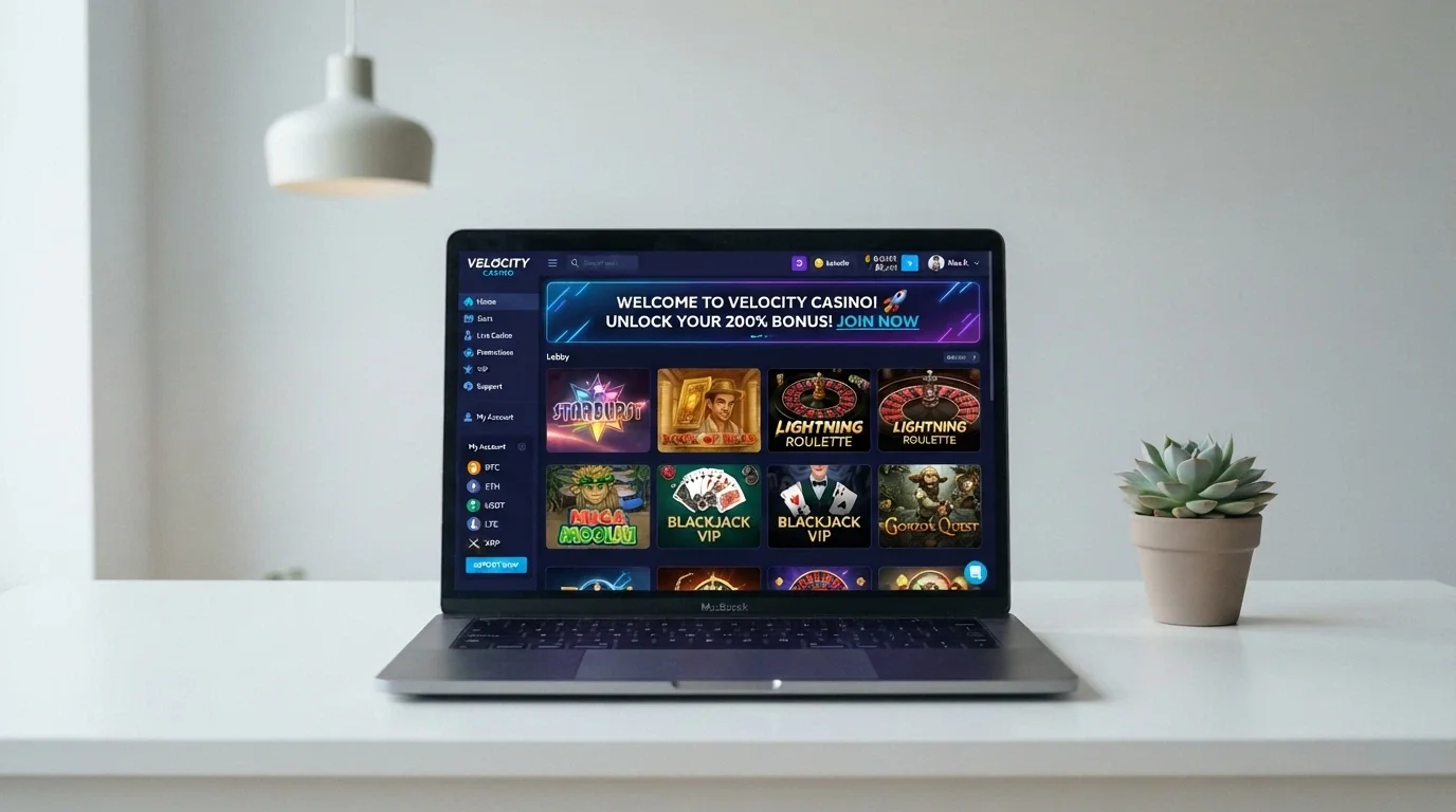 Rozhraní nově spuštěného krypto kasina s moderním designem